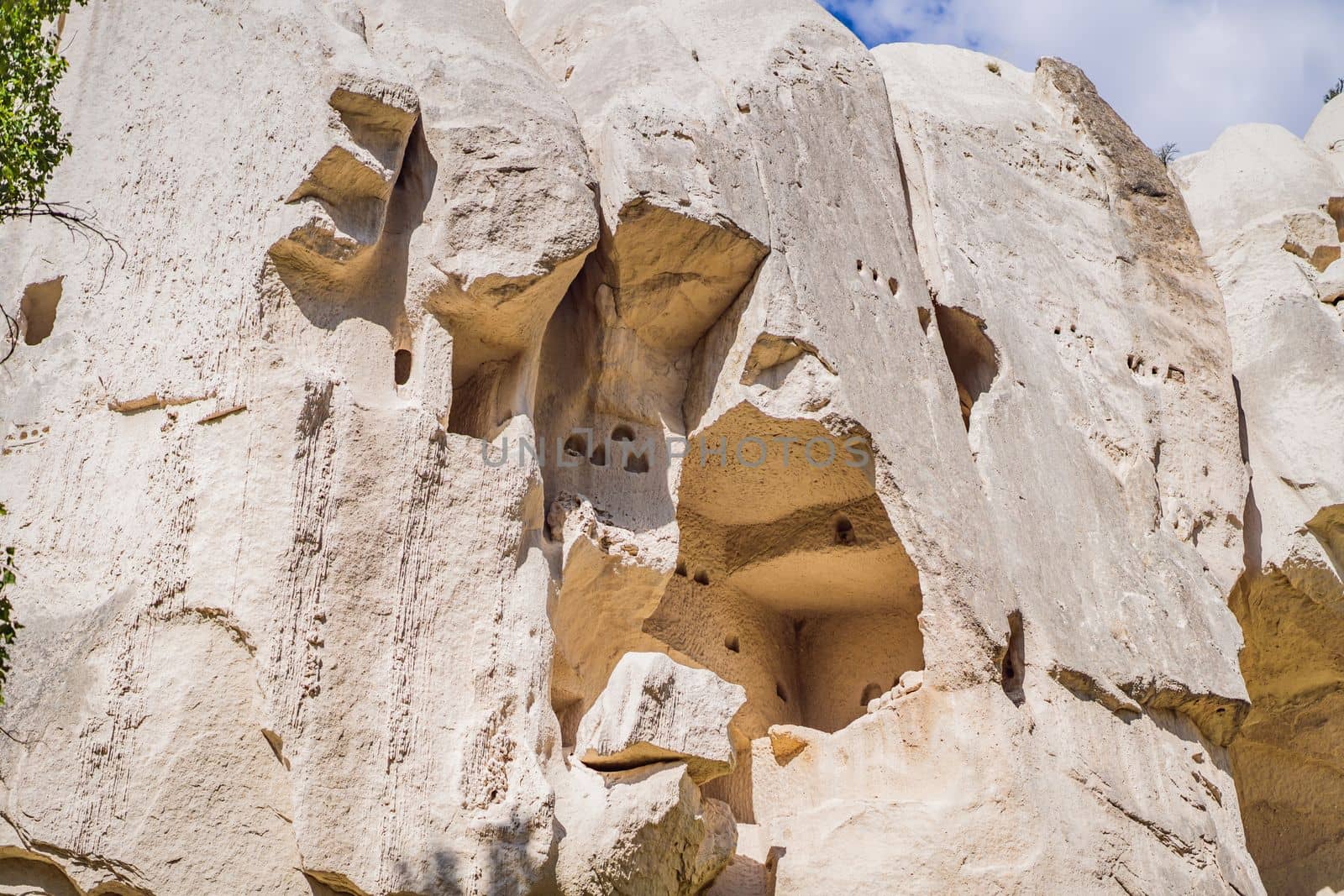 Beautiful stunning view of the mountains of Cappadocia and cave houses. Turkey by galitskaya