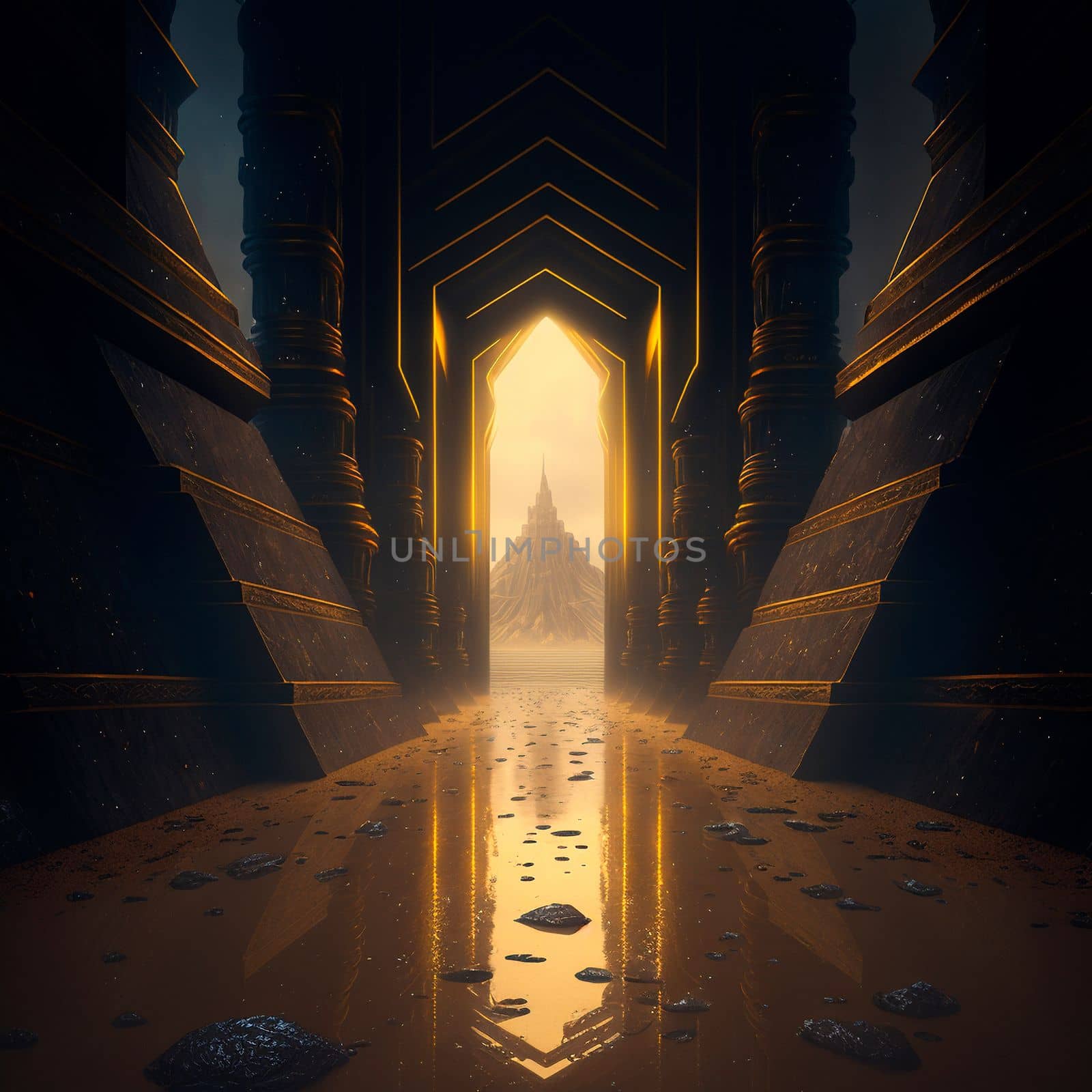 portal to another world, golden glow. High quality illustration