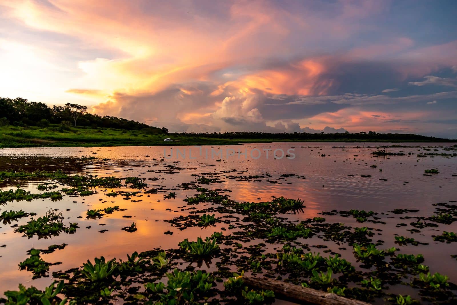 colorful sunrise over the lake in nature. High quality photo