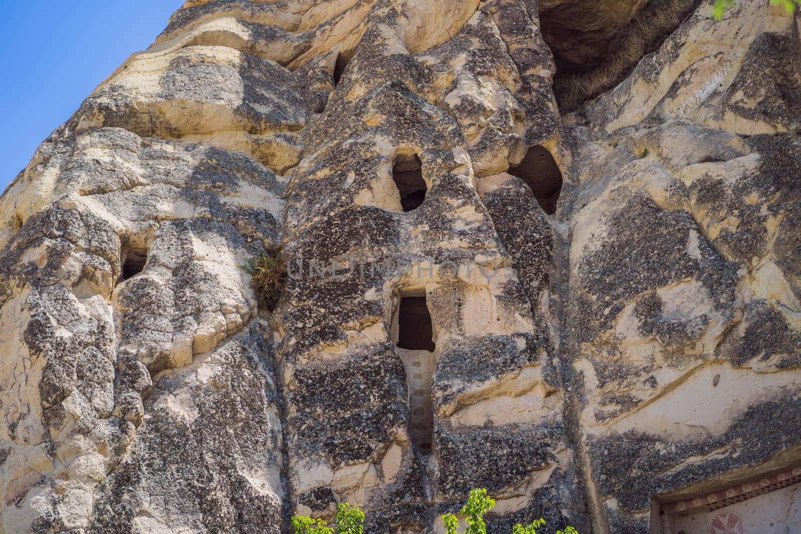 Beautiful stunning view of the mountains of Cappadocia and cave houses. Turkey by galitskaya