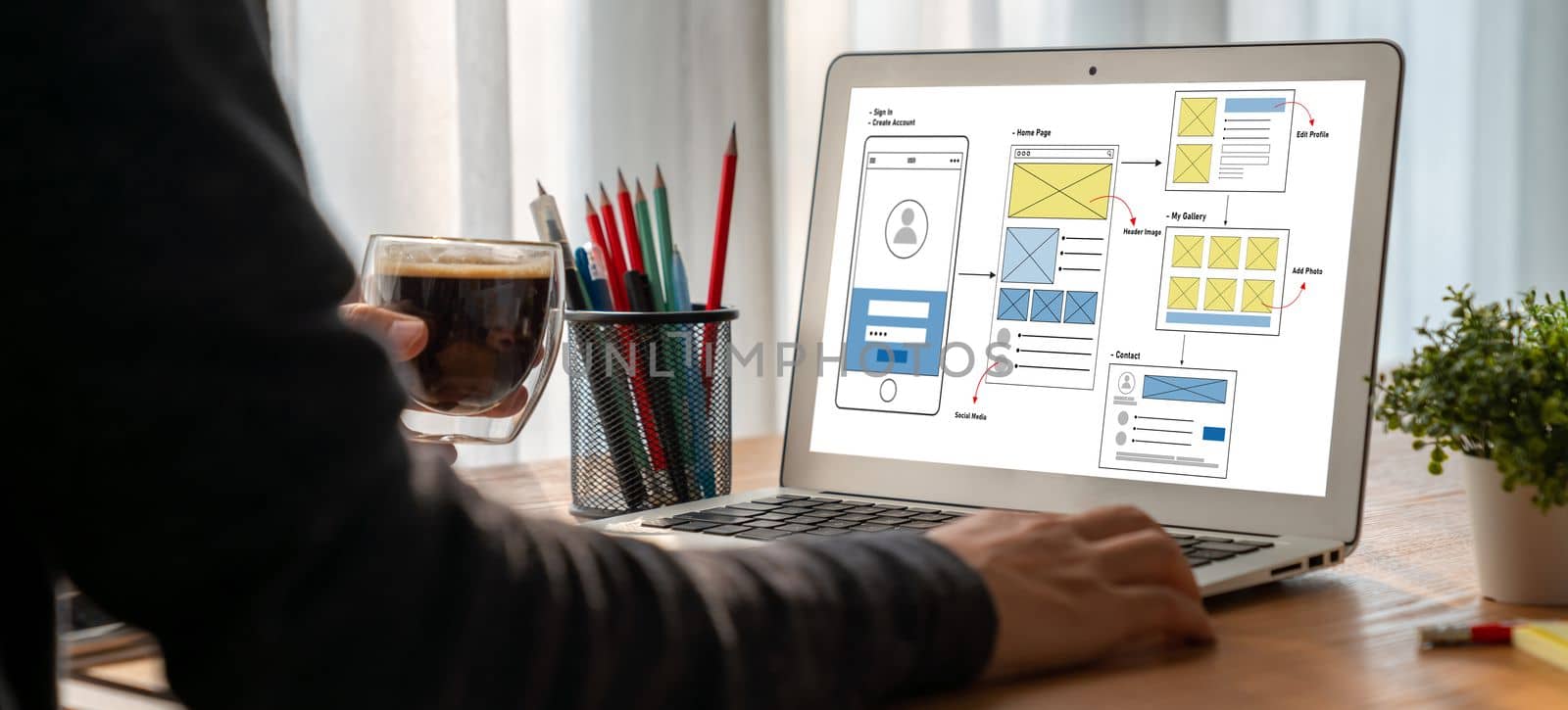 UX UI design process for modish mobile application and website . Creative prototype of wireframe for professional app developer .