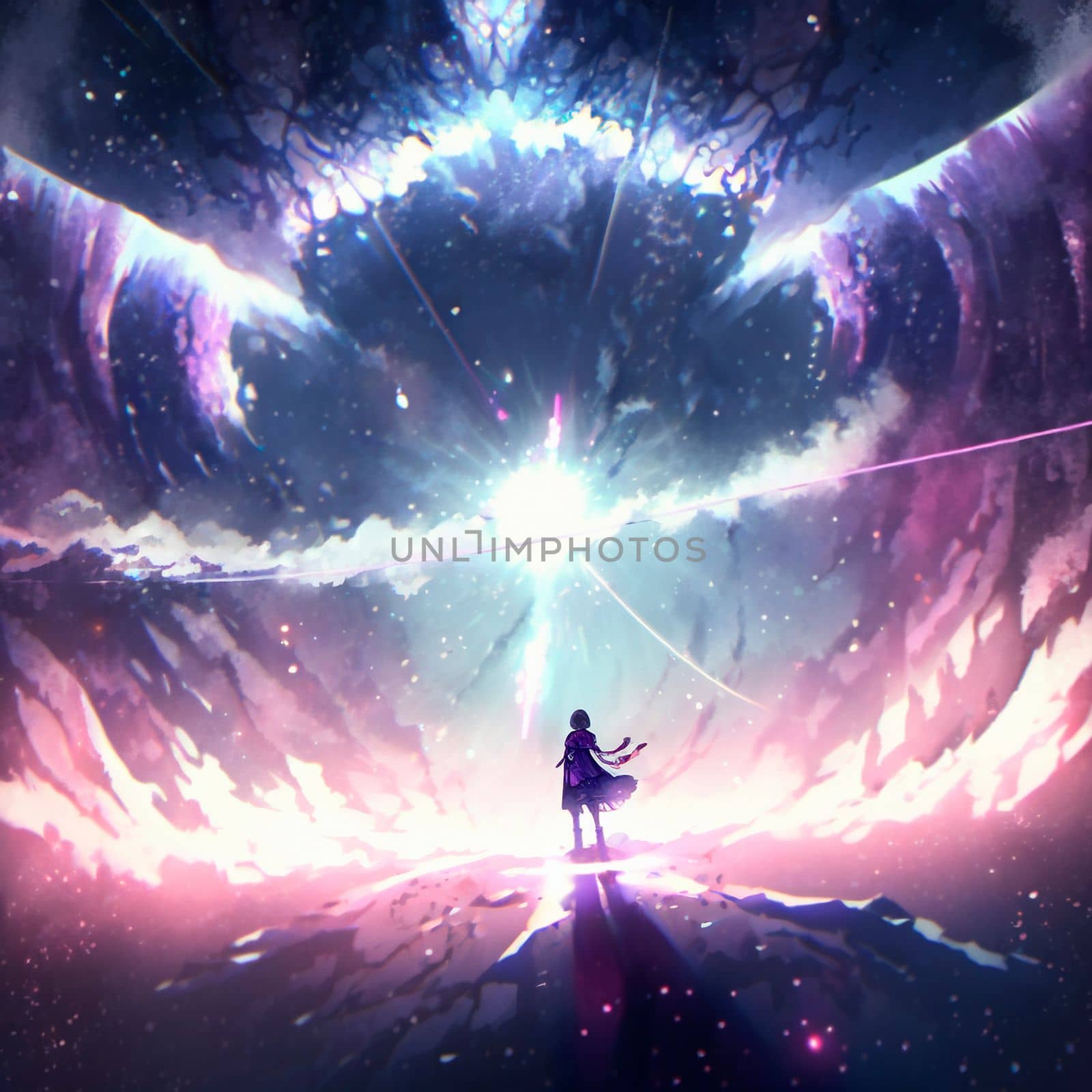 The girl in the center of a mysterious phenomenon. High quality illustration