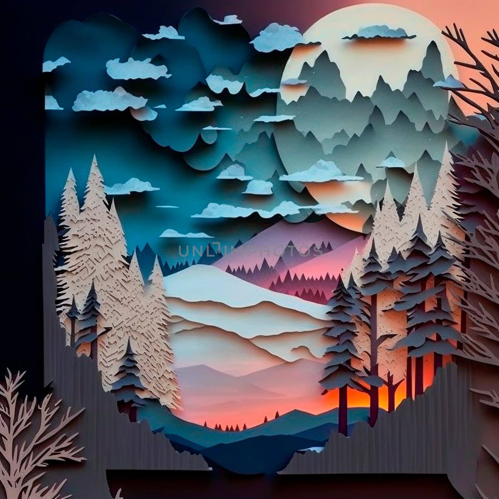 multi-layered crafts made of paper. Mountains, trees, forest and clouds by NeuroSky