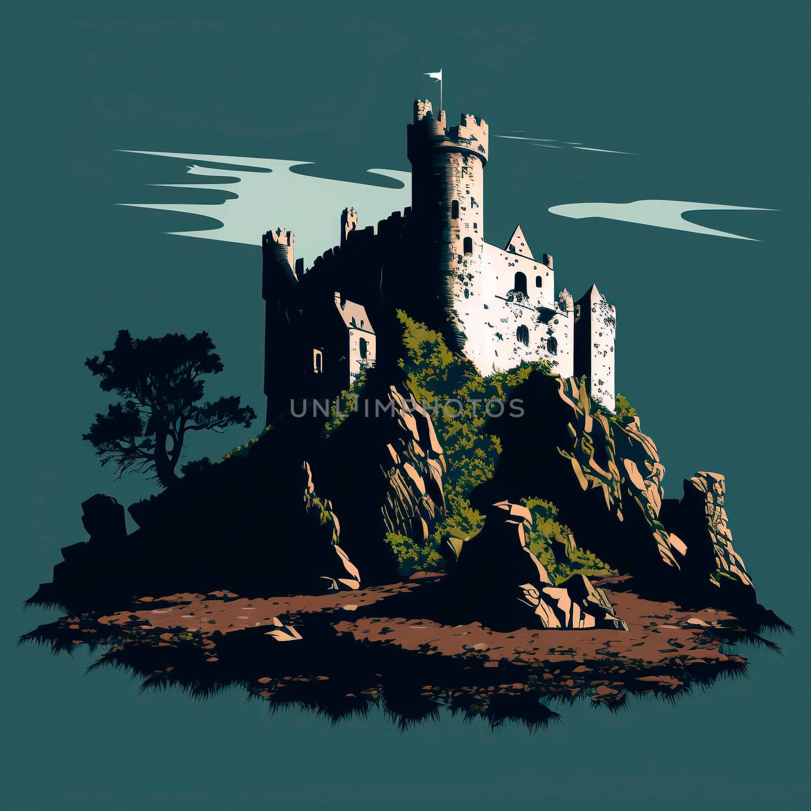 Cartoon image of the castle. High quality illustration