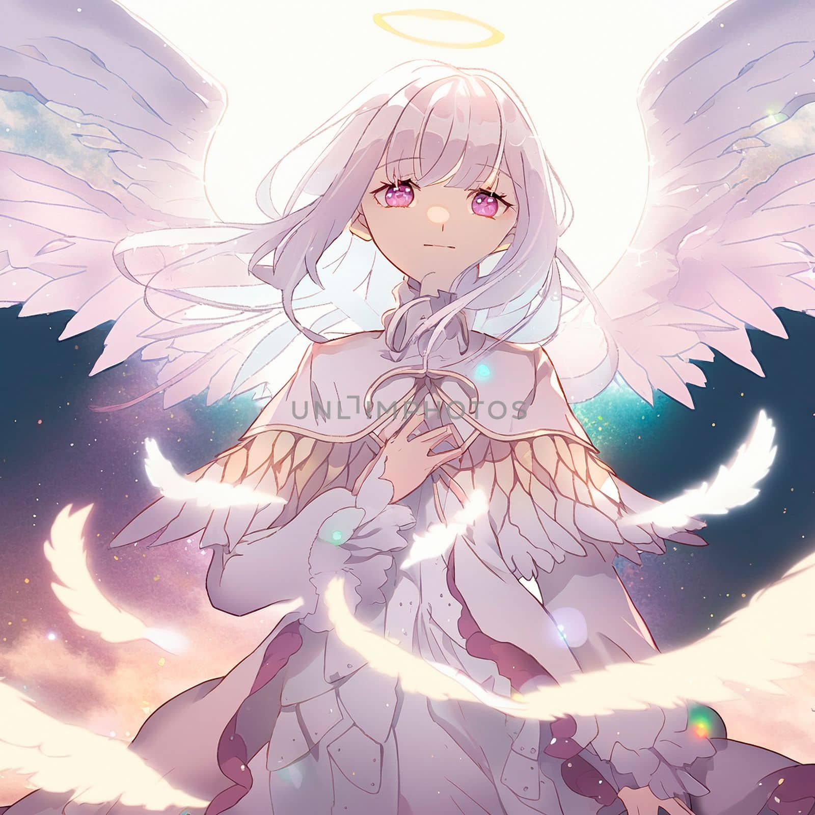 Beautiful angel girl in anime style. High quality illustration