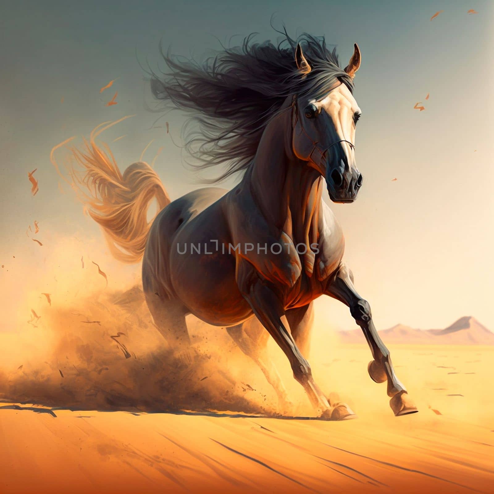 The horse runs through the desert, kicking up the sand by NeuroSky