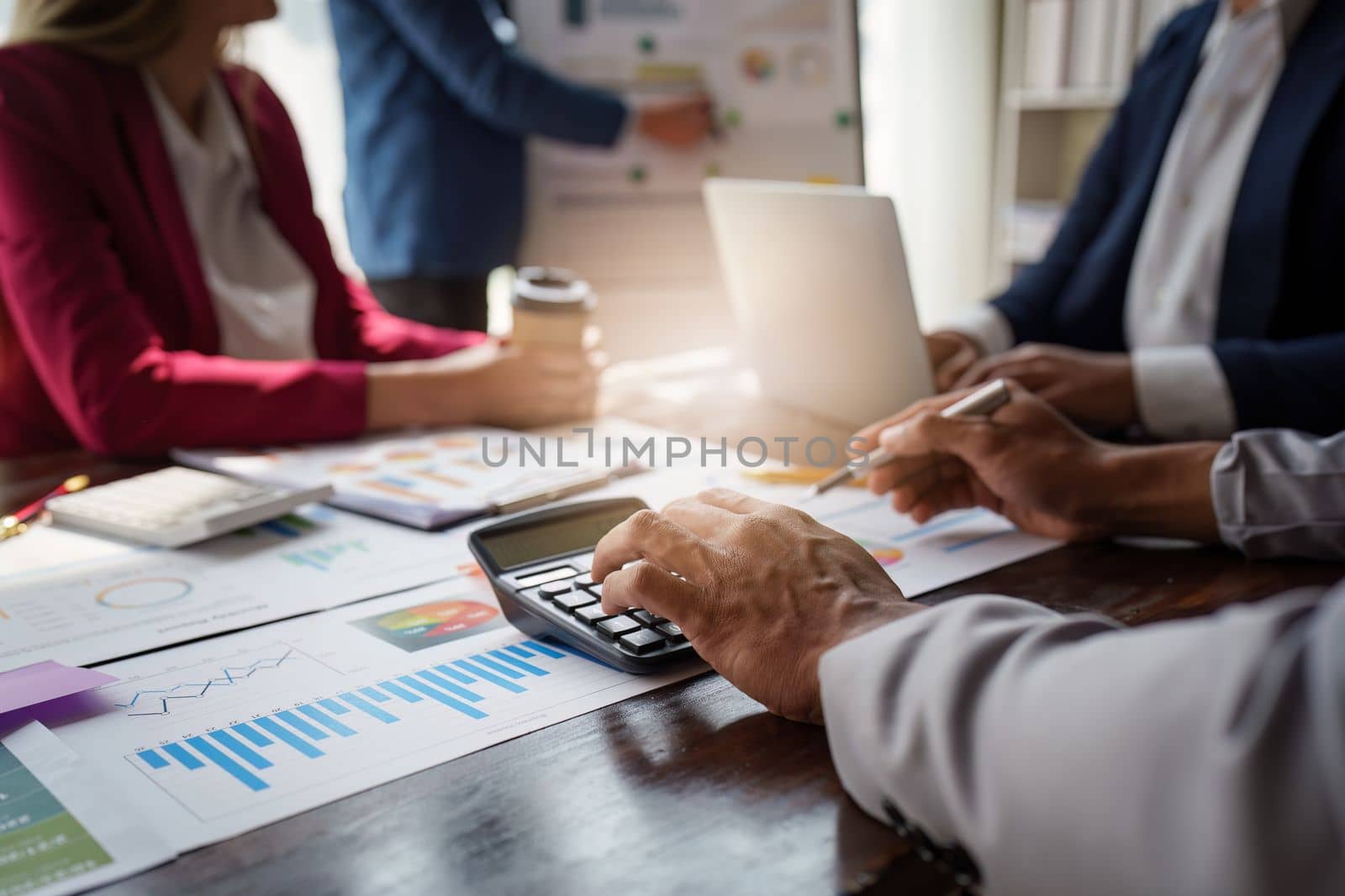 Close up Business team of financial analyze about company's graph profit. finance, strategy, meeting concept.