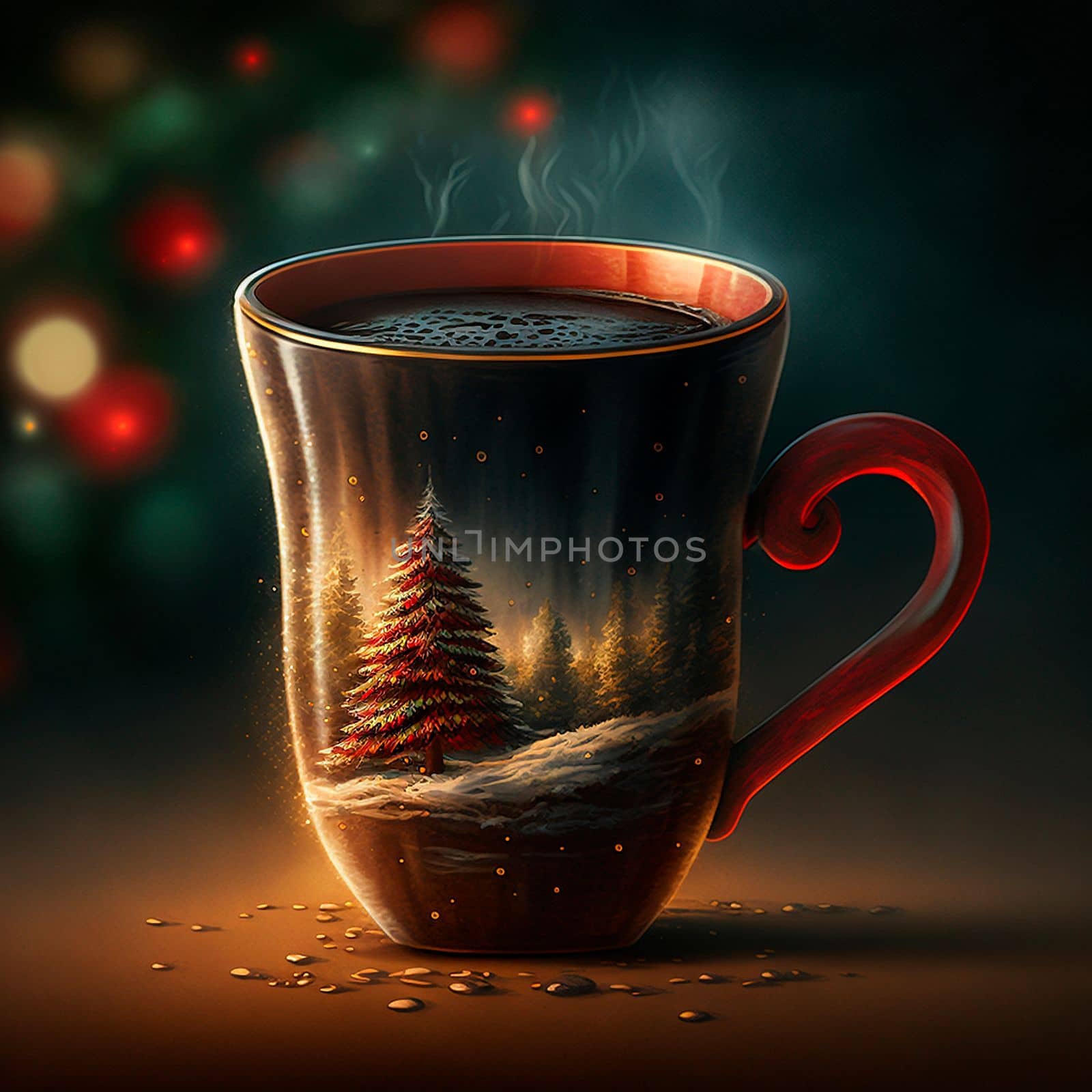 Christmas mug with coffee . High quality illustration