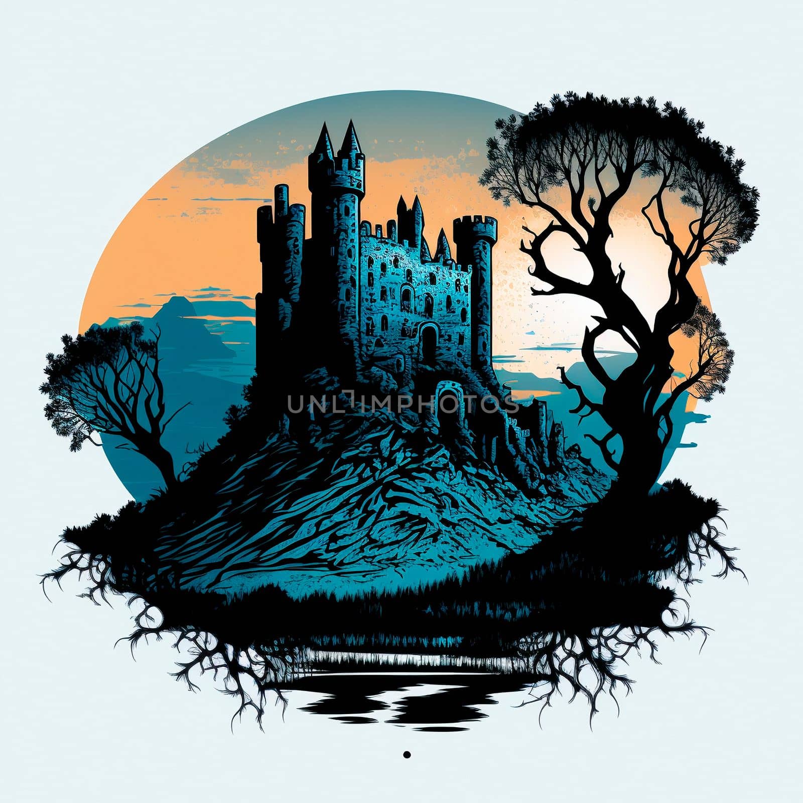 Cartoon image of the castle. High quality illustration