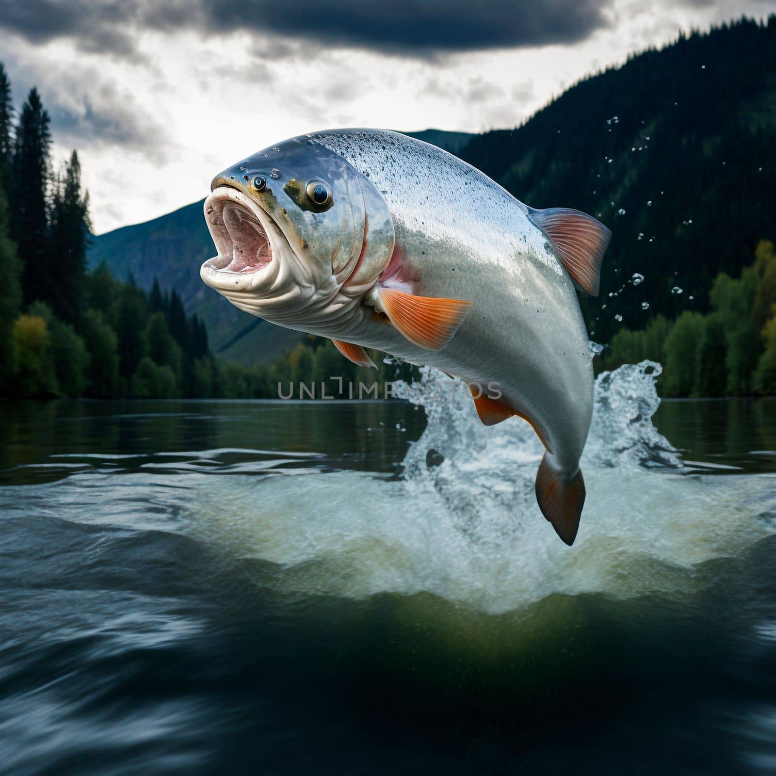 Fish jumping out of the water. High quality illustration