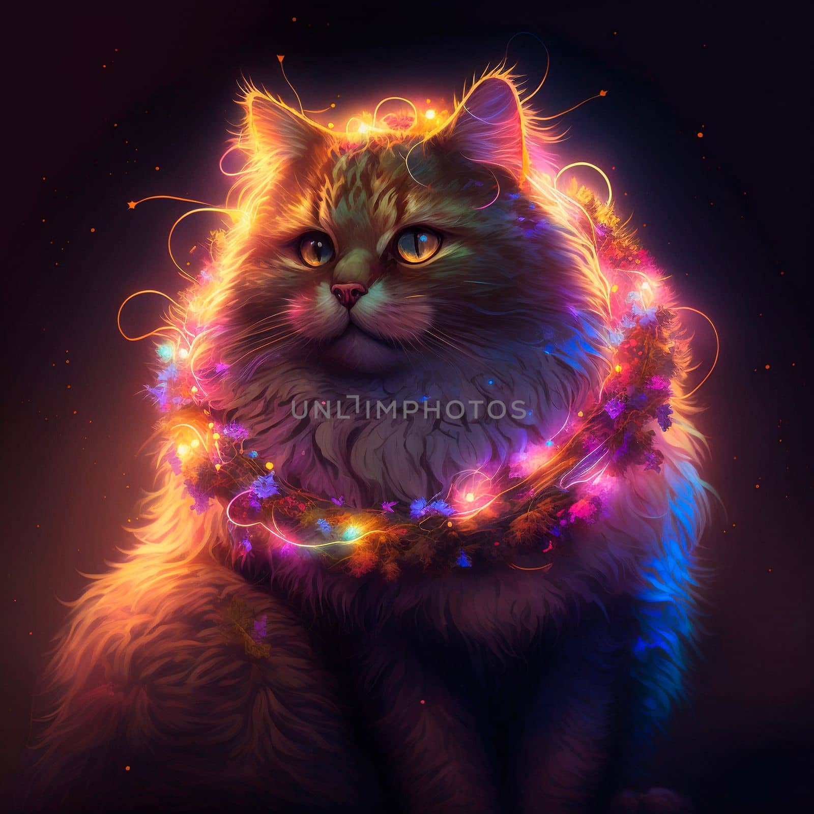 Cat with a garland. High quality illustration