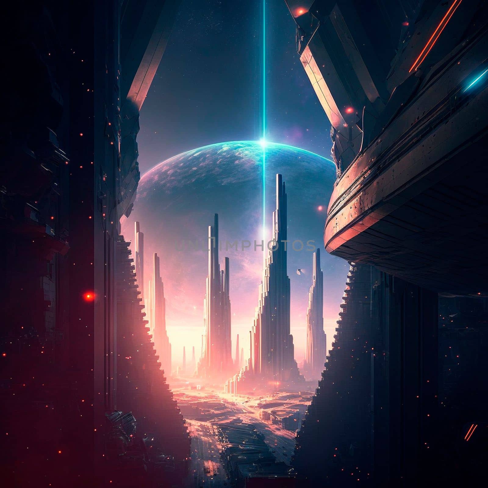 Futuristic city of the future on a distant planet . High quality illustration