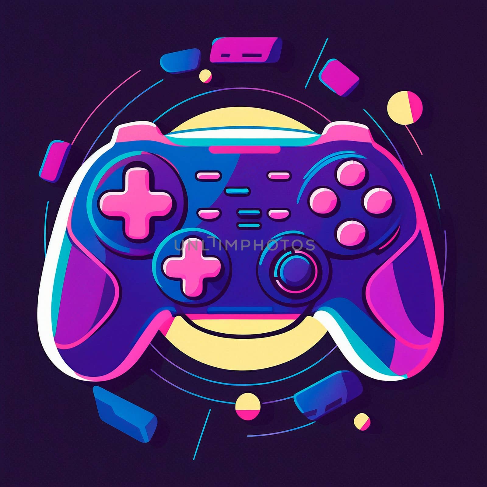 A gamepad in the style of pop art and anime. High quality illustration