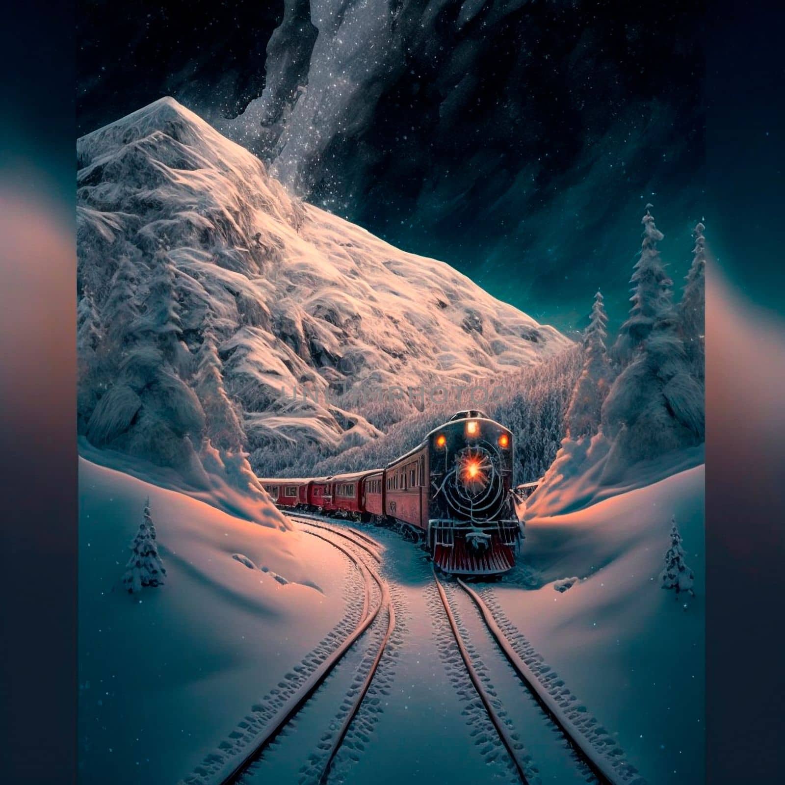 Winter train rides in snowy mountains. A beautiful winter fairy tale by NeuroSky