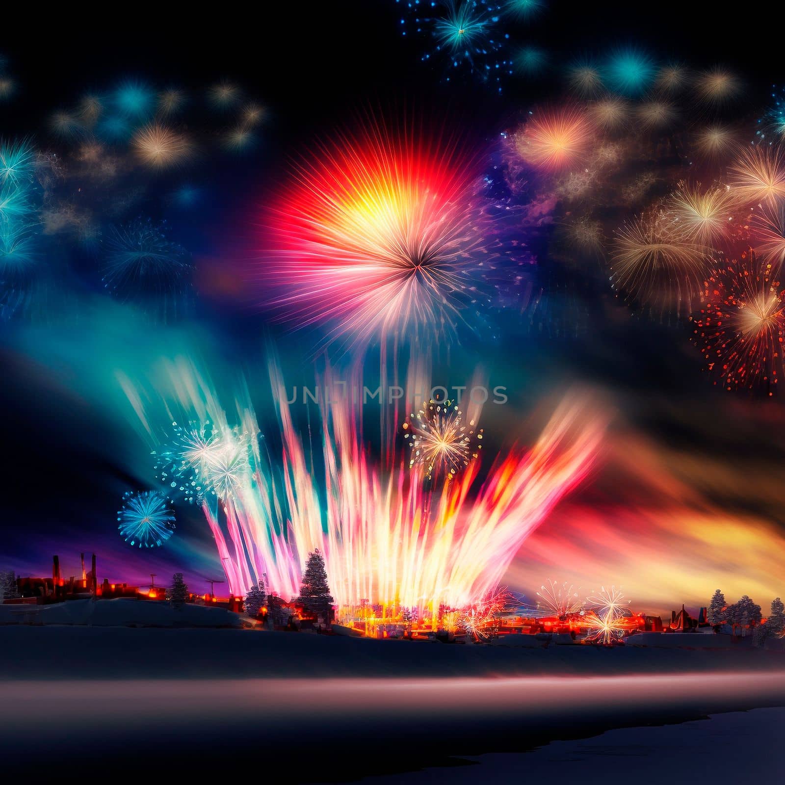Bright night sky with fireworks by NeuroSky
