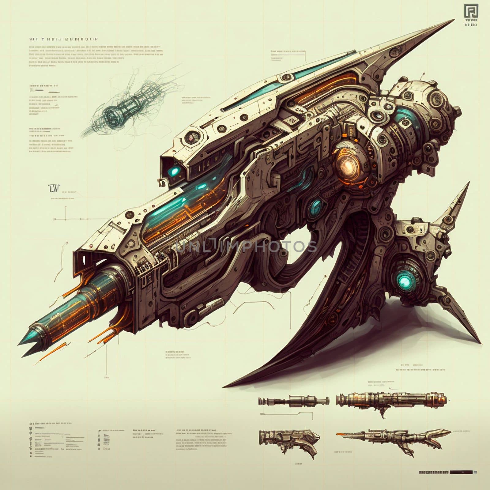 Sketch of a futuristic weapon. High quality illustration