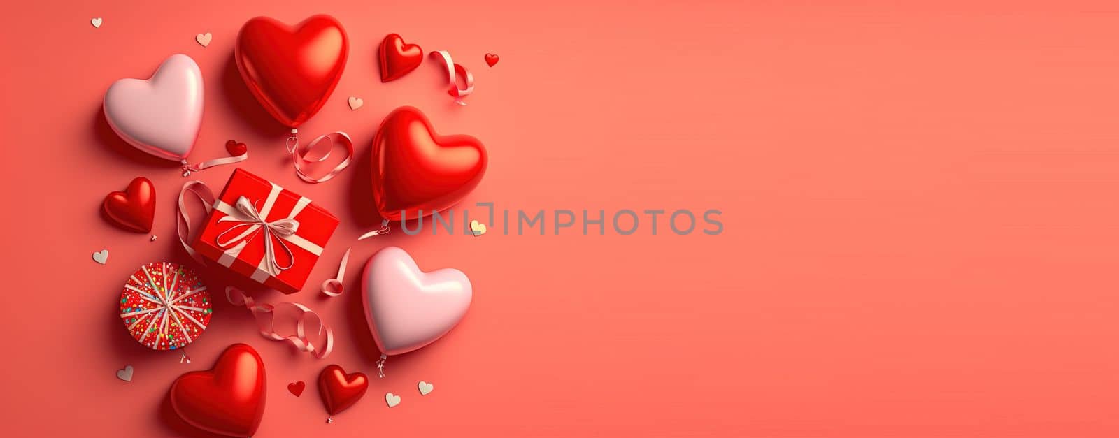 Valentine's Day banner with a sparkling red 3D heart