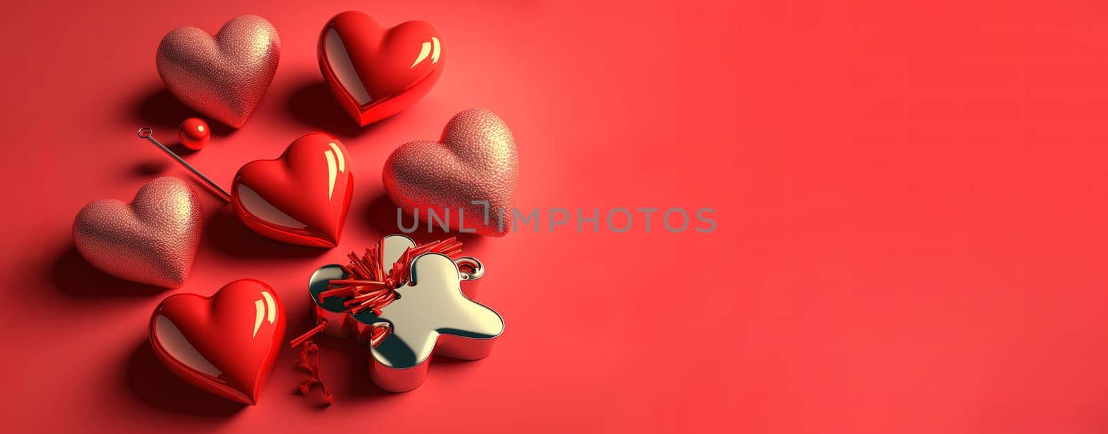 Happy Valentine's Day banner featuring a glossy red heart shape