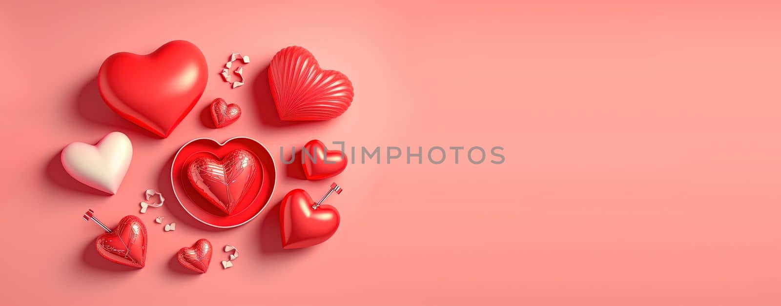 Happy Valentine's Day banner featuring a glossy red heart shape