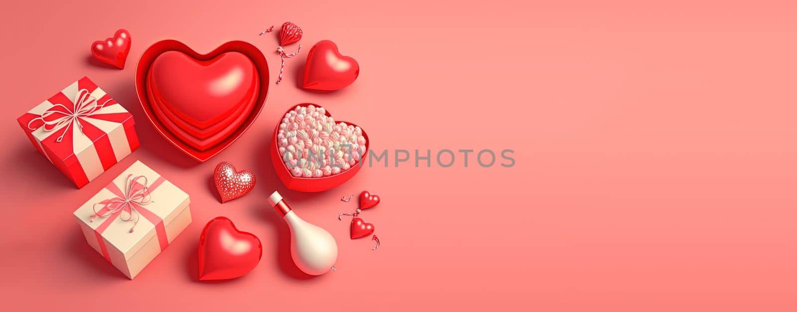 Happy Valentine's Day banner featuring a glossy red heart shape