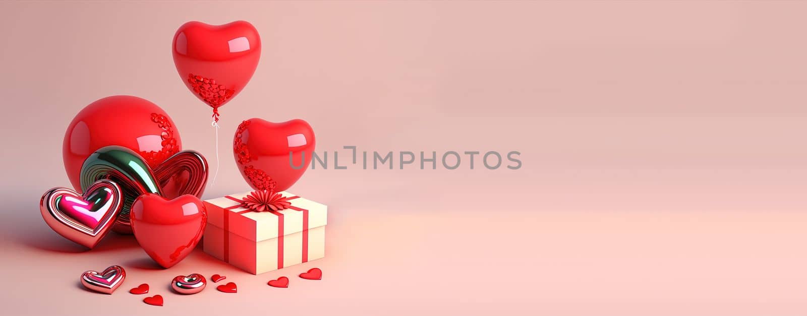 "Valentine's Day background with a radiant red 3D heart by templator