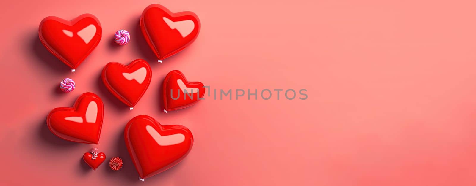 Red 3D heart on a happy Valentine's Day banner background by templator