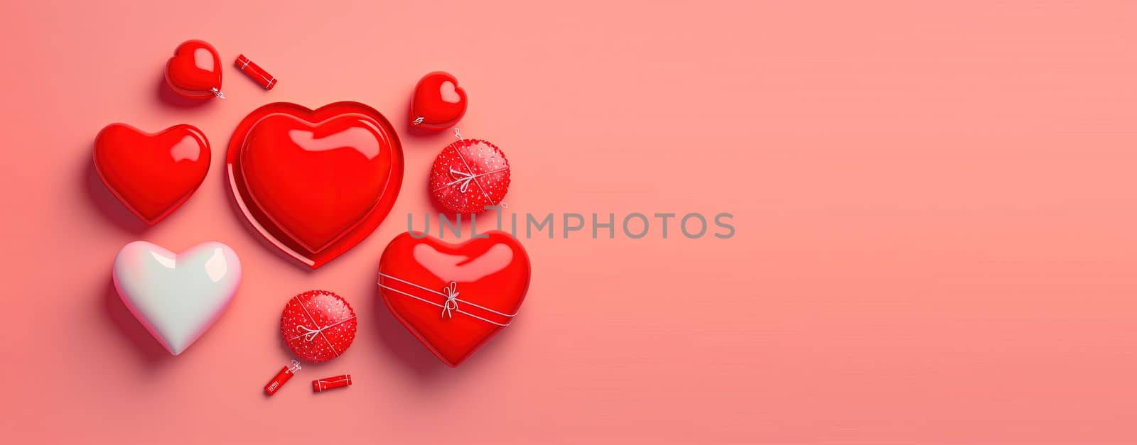 Red 3D heart on a happy Valentine's Day banner background