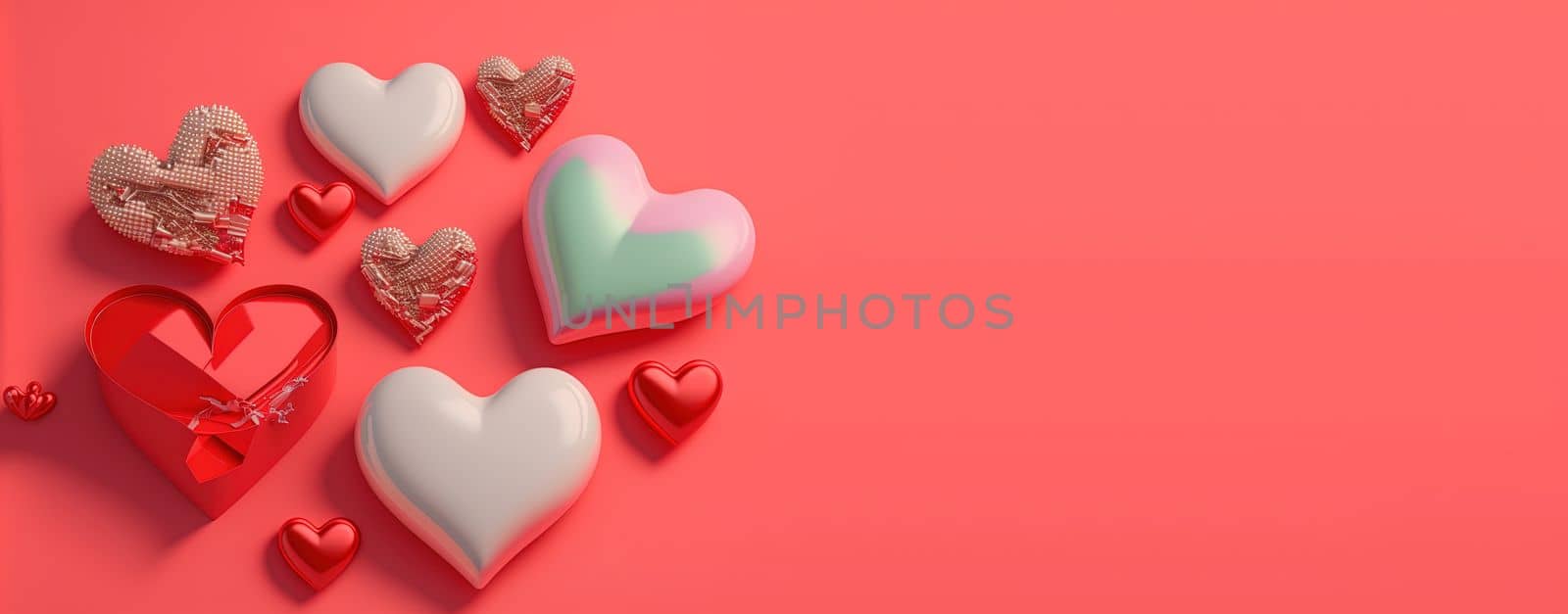 Red 3D heart on a happy Valentine's Day banner background by templator