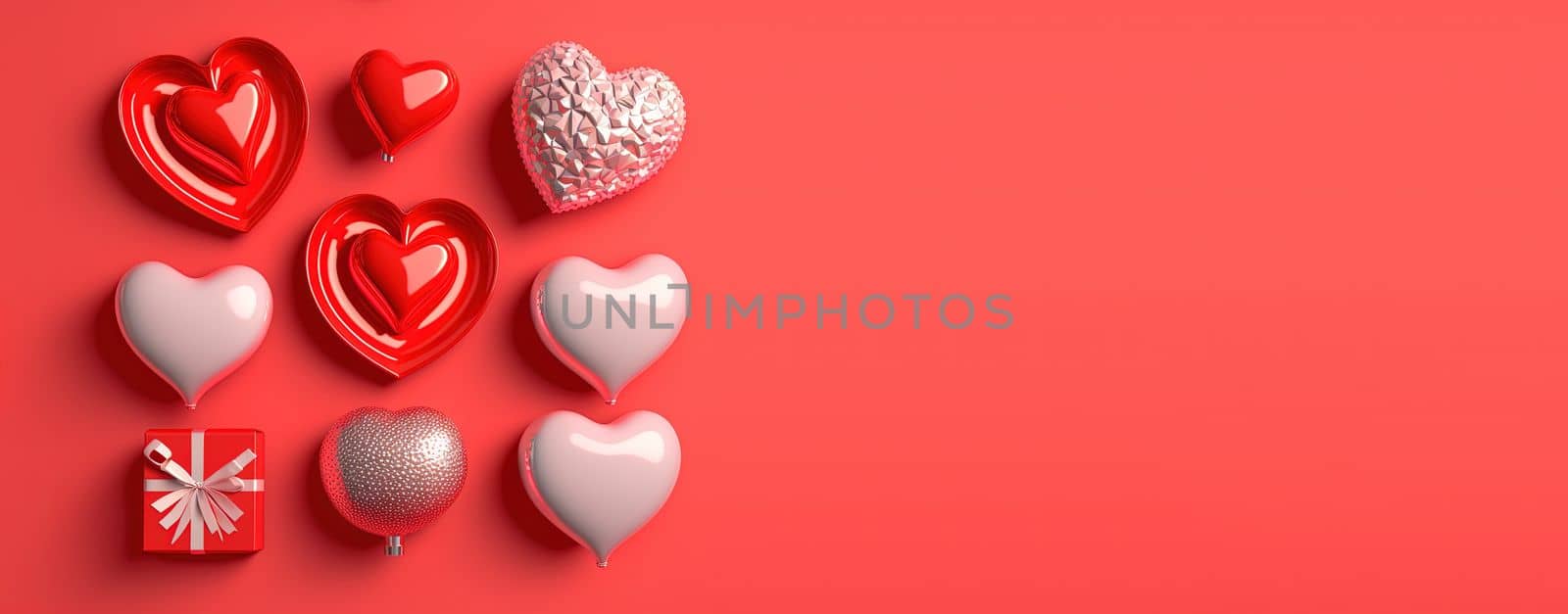 Valentine's Day banner with a striking red 3D heart shape