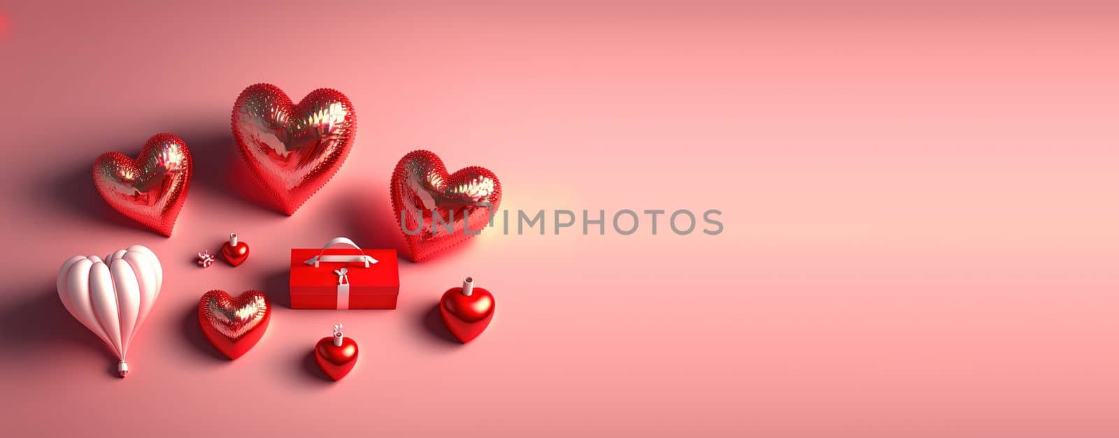 Valentine's Day banner background with a shining red 3D heart