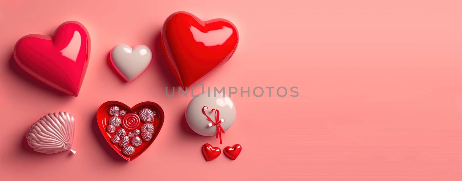 Valentine's Day banner background with a shining red 3D heart by templator