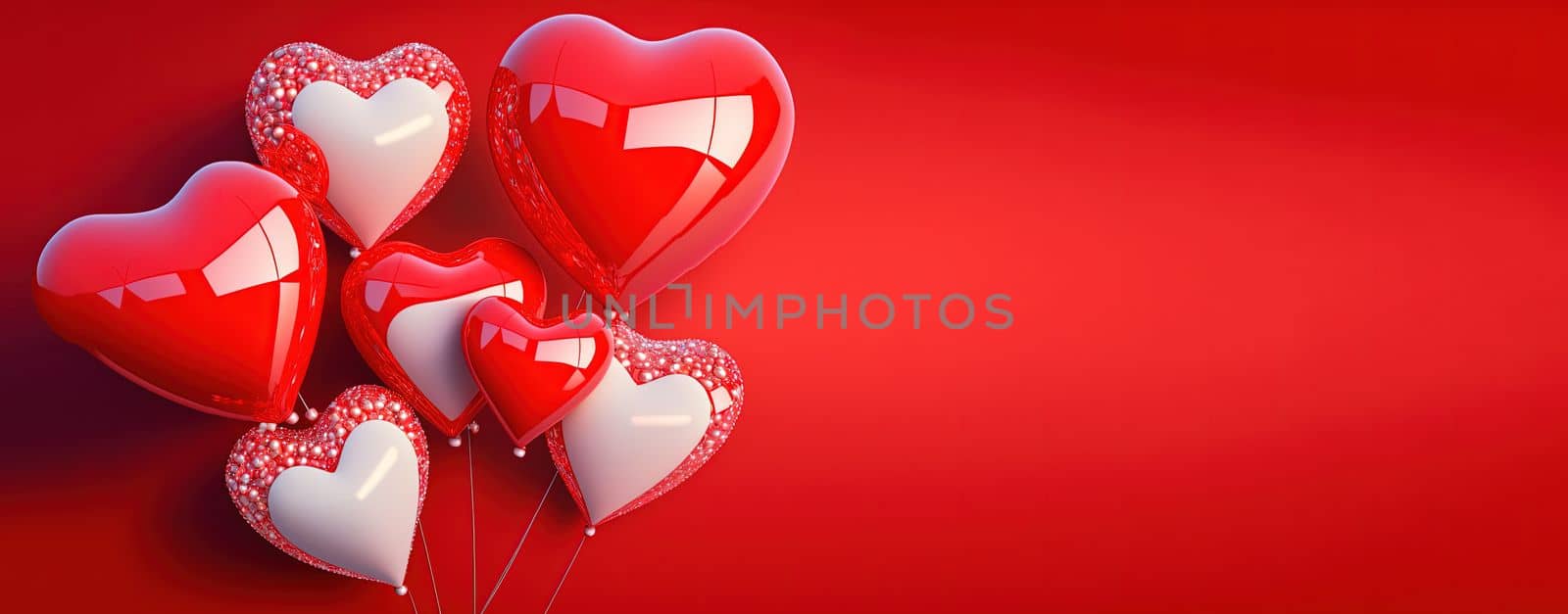 Valentine's Day banner background with a shining red 3D heart