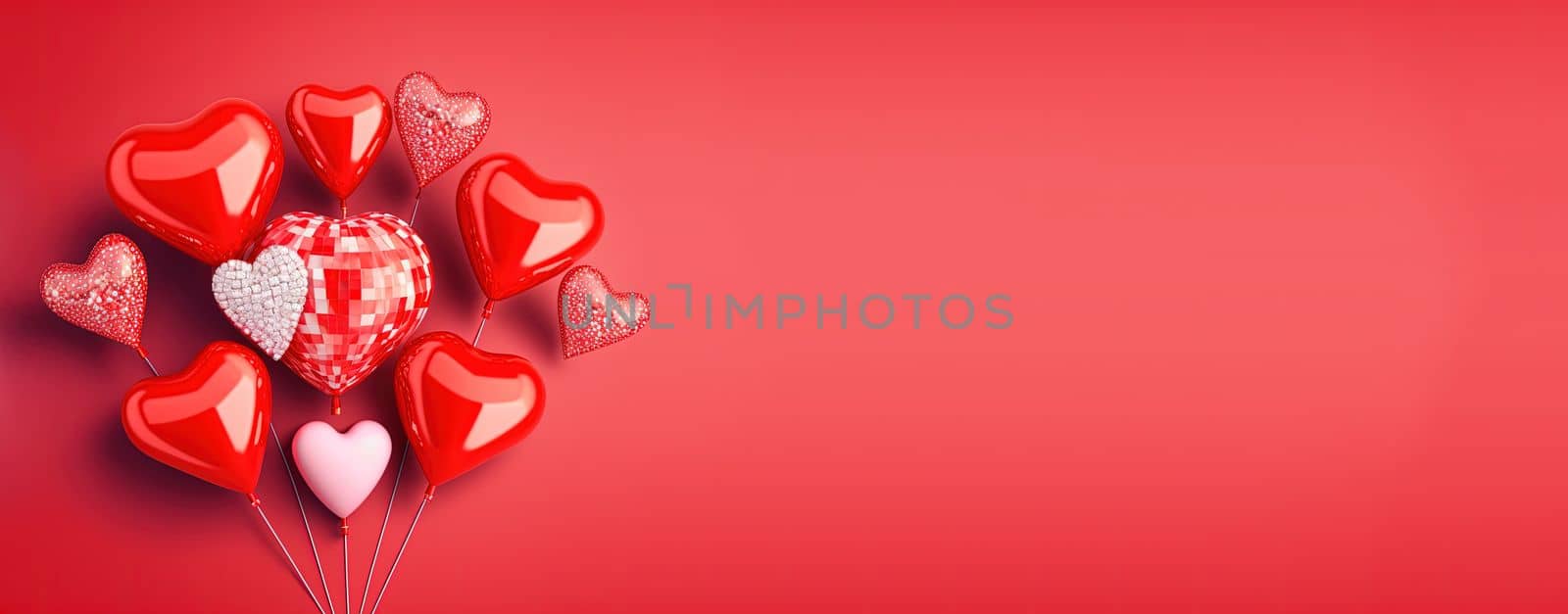 Valentine's Day illustration with a red 3D heart on a banner background