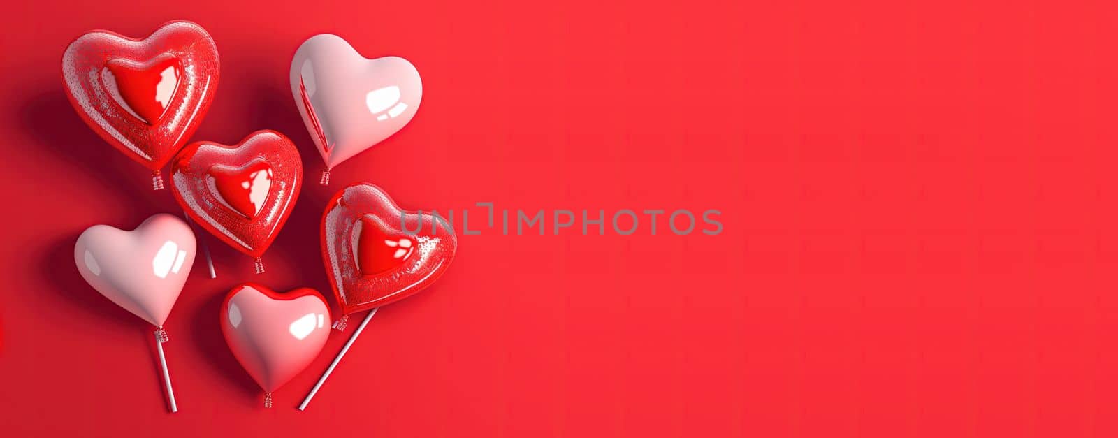 Valentine's Day illustration with a red 3D heart on a banner background by templator