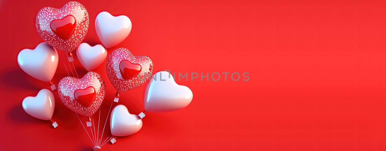 Valentine's Day illustration with a red 3D heart on a banner background by templator