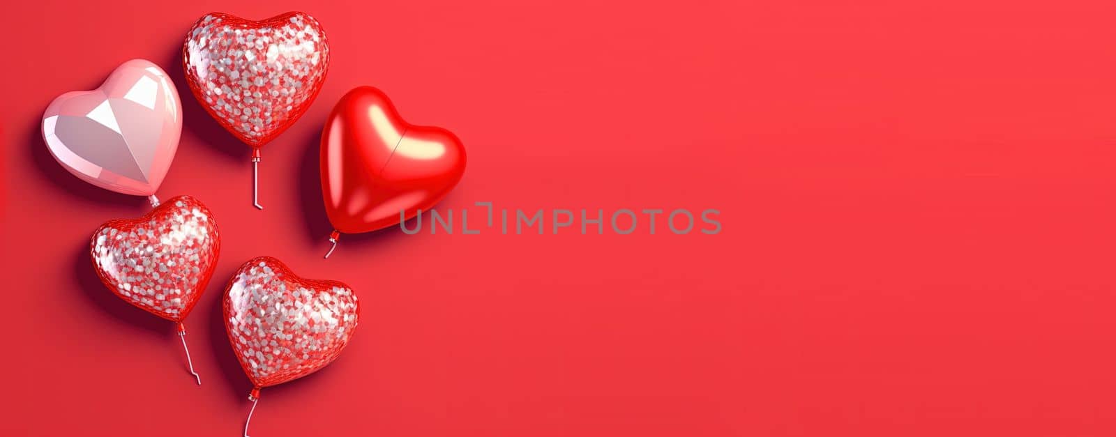 Valentine's Day illustration with a red 3D heart on a banner background by templator