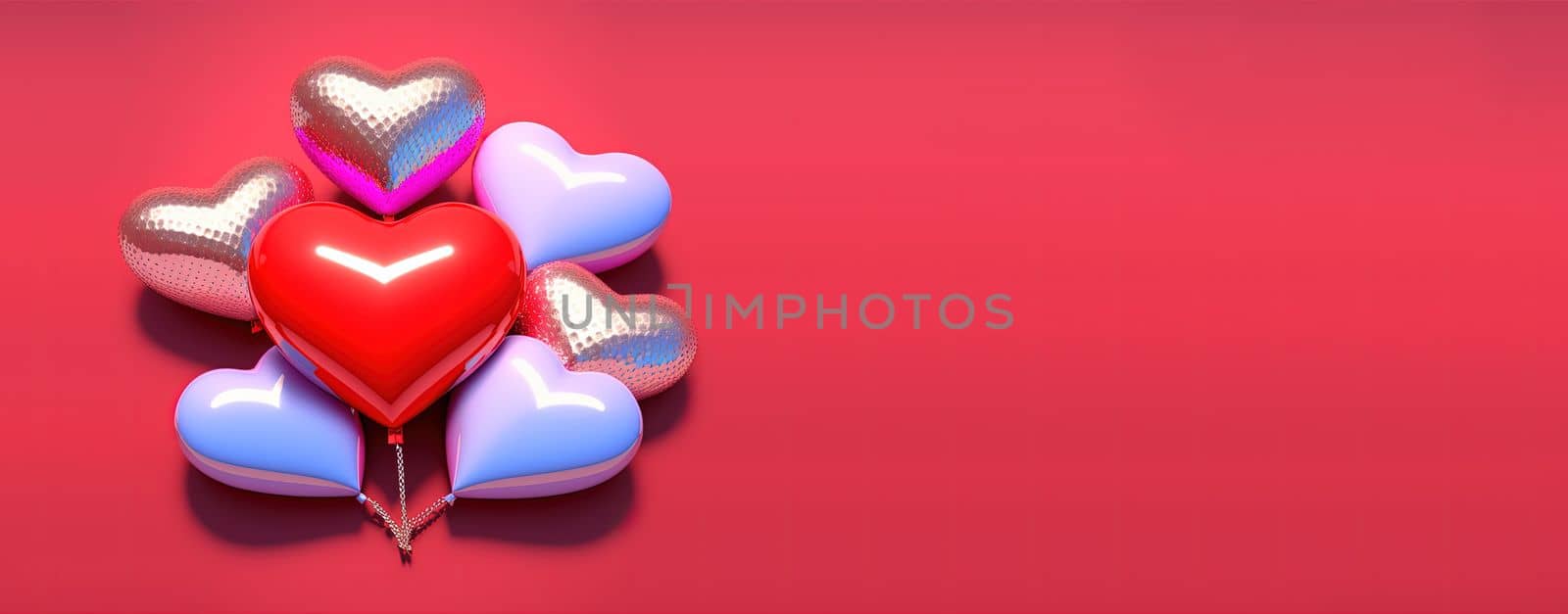 Valentine's Day illustration with a red 3D heart on a banner background by templator