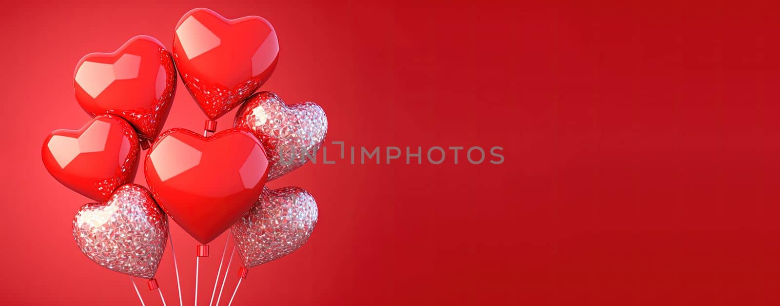 Happy valentines day banner background with shiny red 3d heart shape by templator