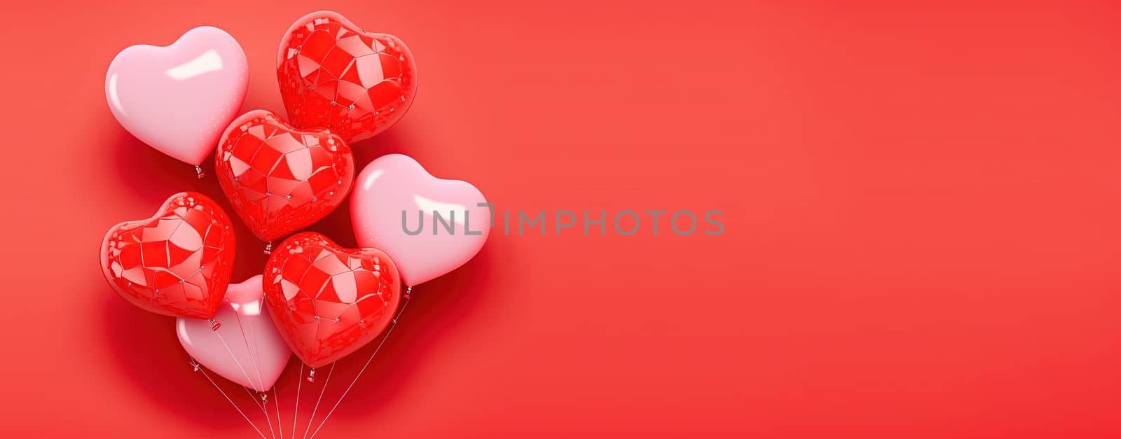 Happy valentines day banner background with shiny red 3d heart shape by templator