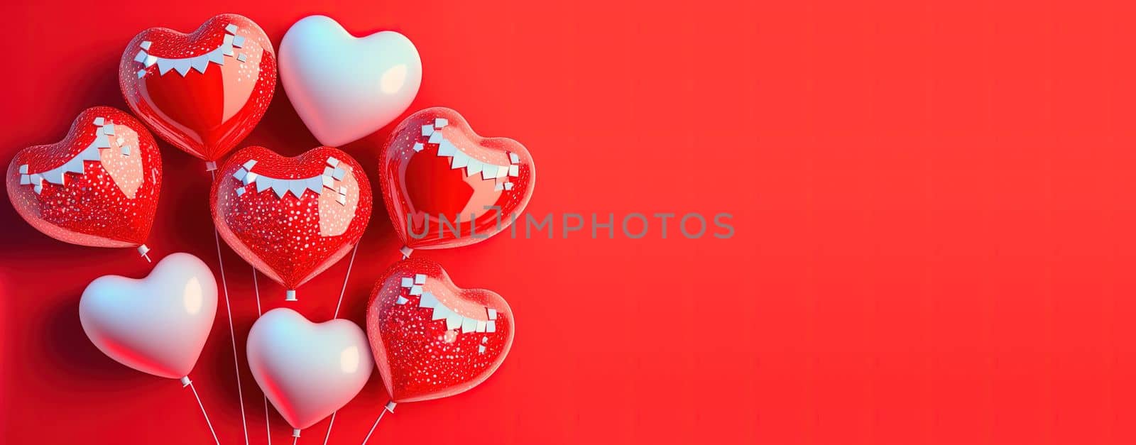 Happy valentines day banner background with shiny red 3d heart shape