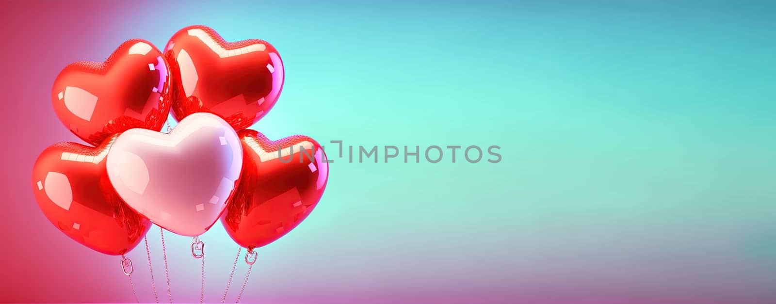 Happy valentines day banner background with shiny red 3d heart shape