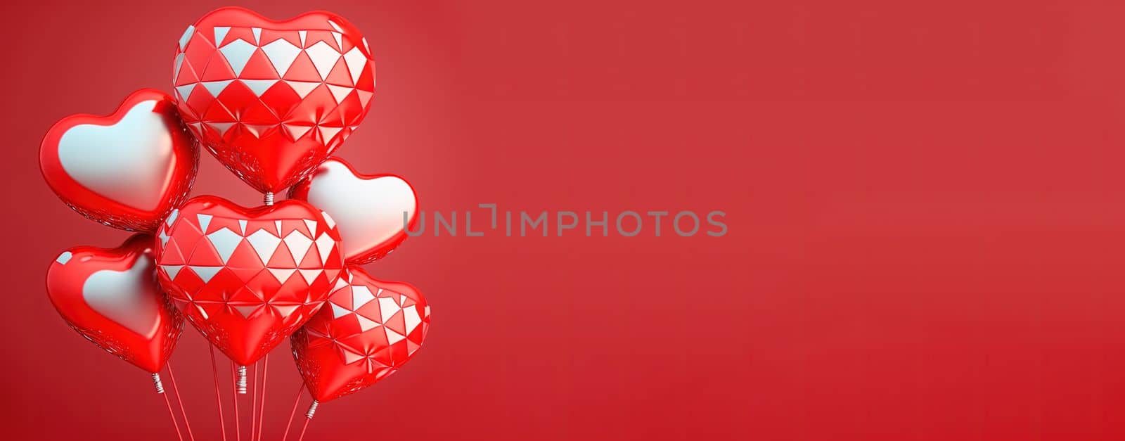Bright red 3D heart shape on a happy Valentine's Day banner background