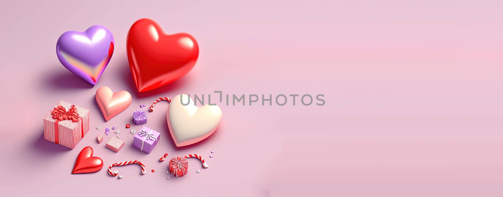 Shiny red heart on a festive Valentine's Day banner background