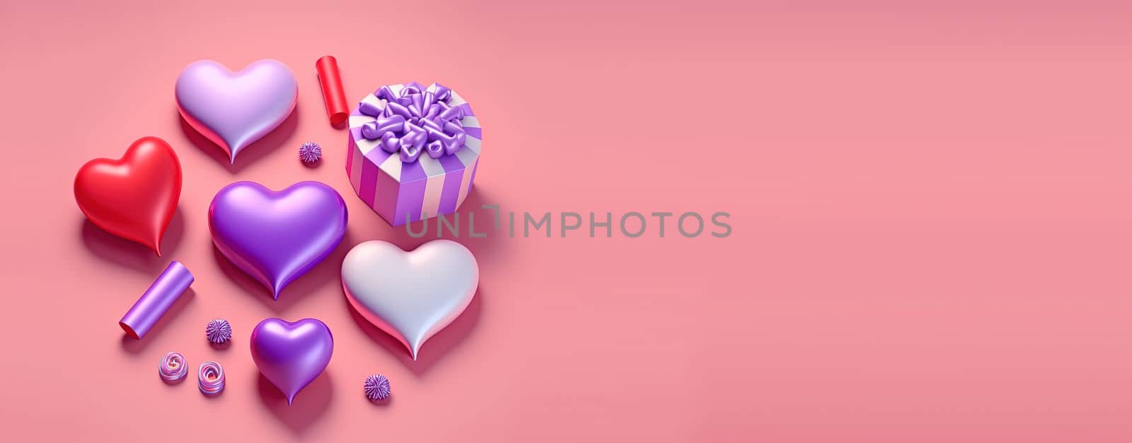 Shiny red heart on a festive Valentine's Day banner background by templator