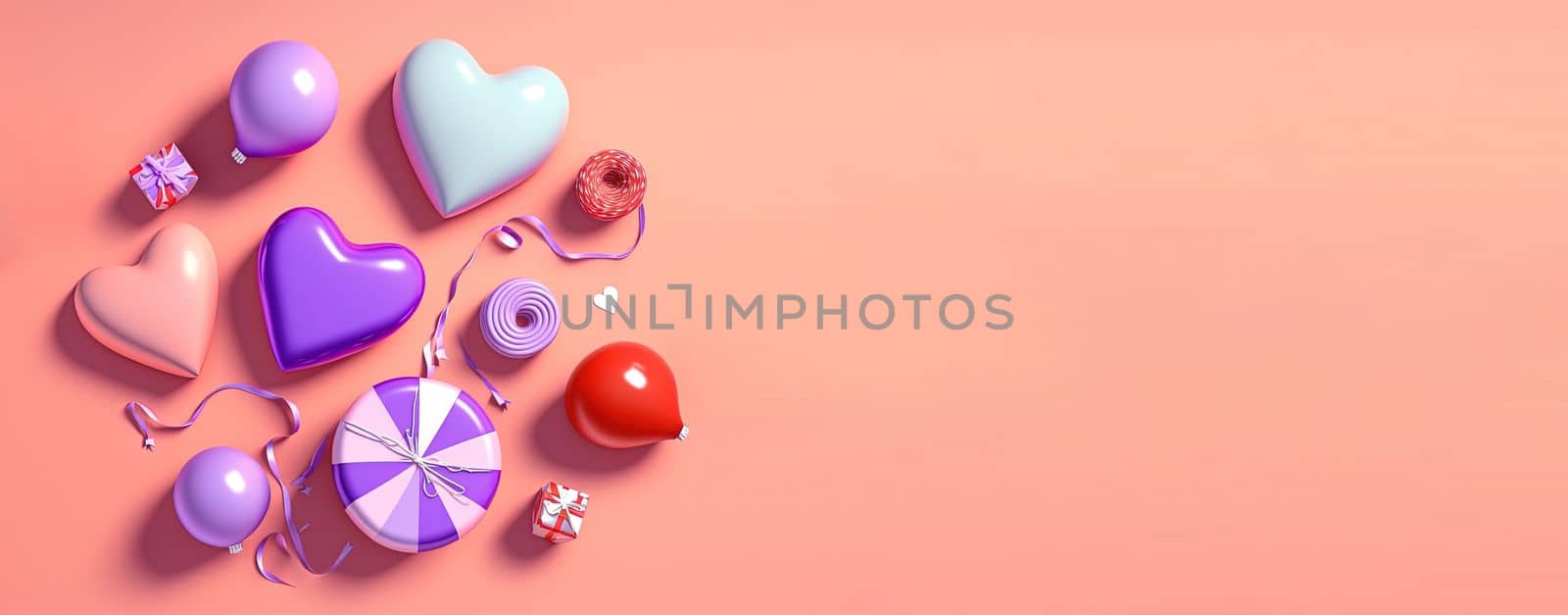 Shiny red heart on a festive Valentine's Day banner background by templator