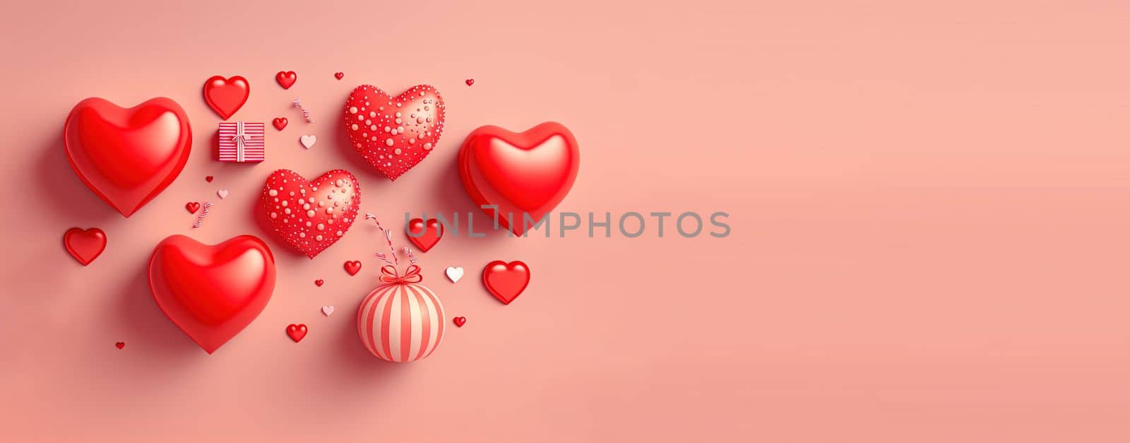 Shiny red heart on a festive Valentine's Day banner background by templator