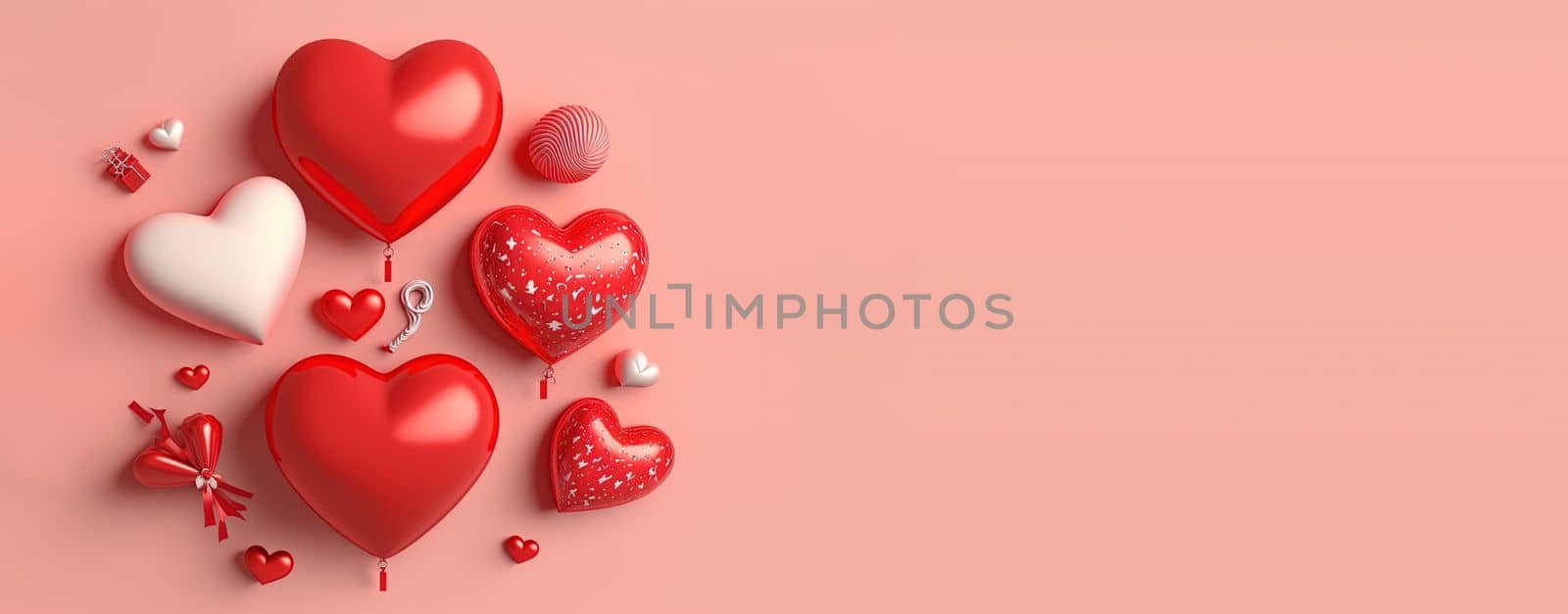 3D heart in red on a cheerful Valentine's Day banner