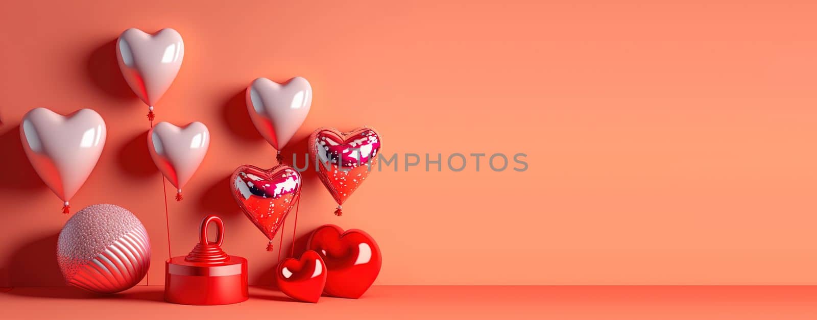 3D heart in red on a cheerful Valentine's Day banner