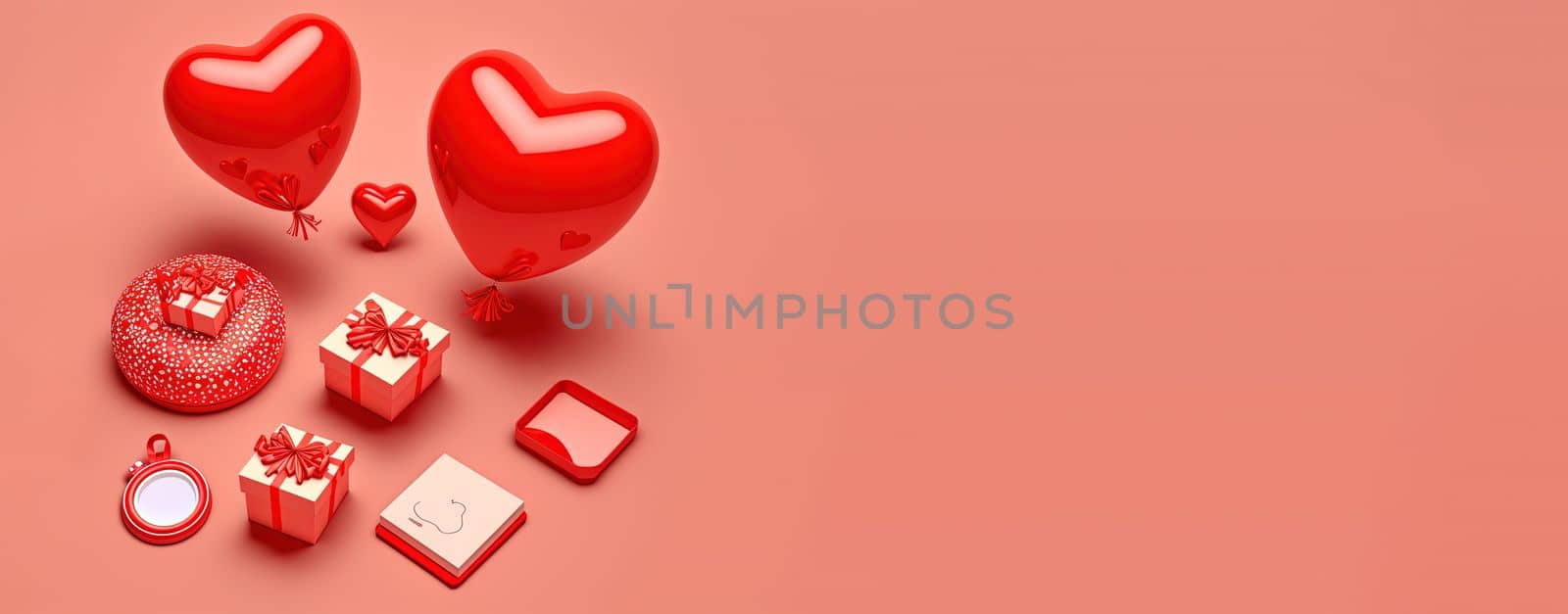 3D heart in red on a cheerful Valentine's Day banner by templator