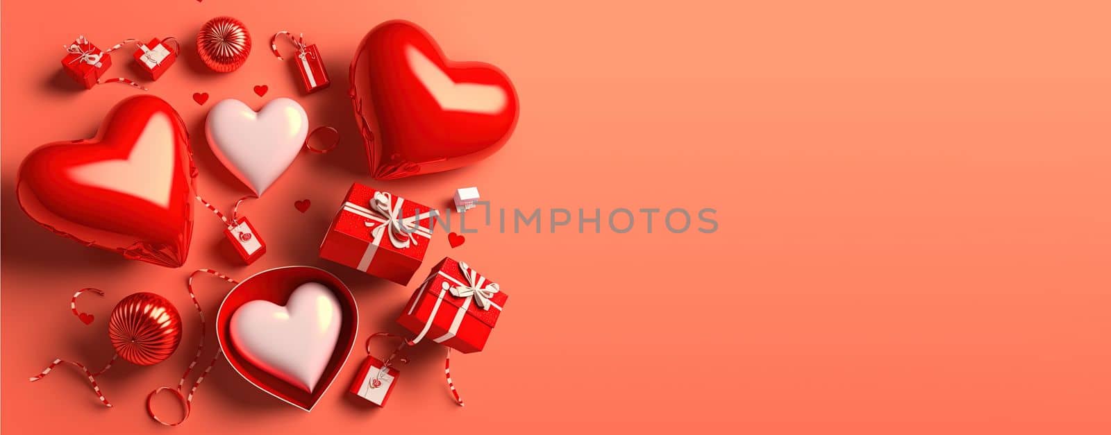 3D heart in red on a cheerful Valentine's Day banner